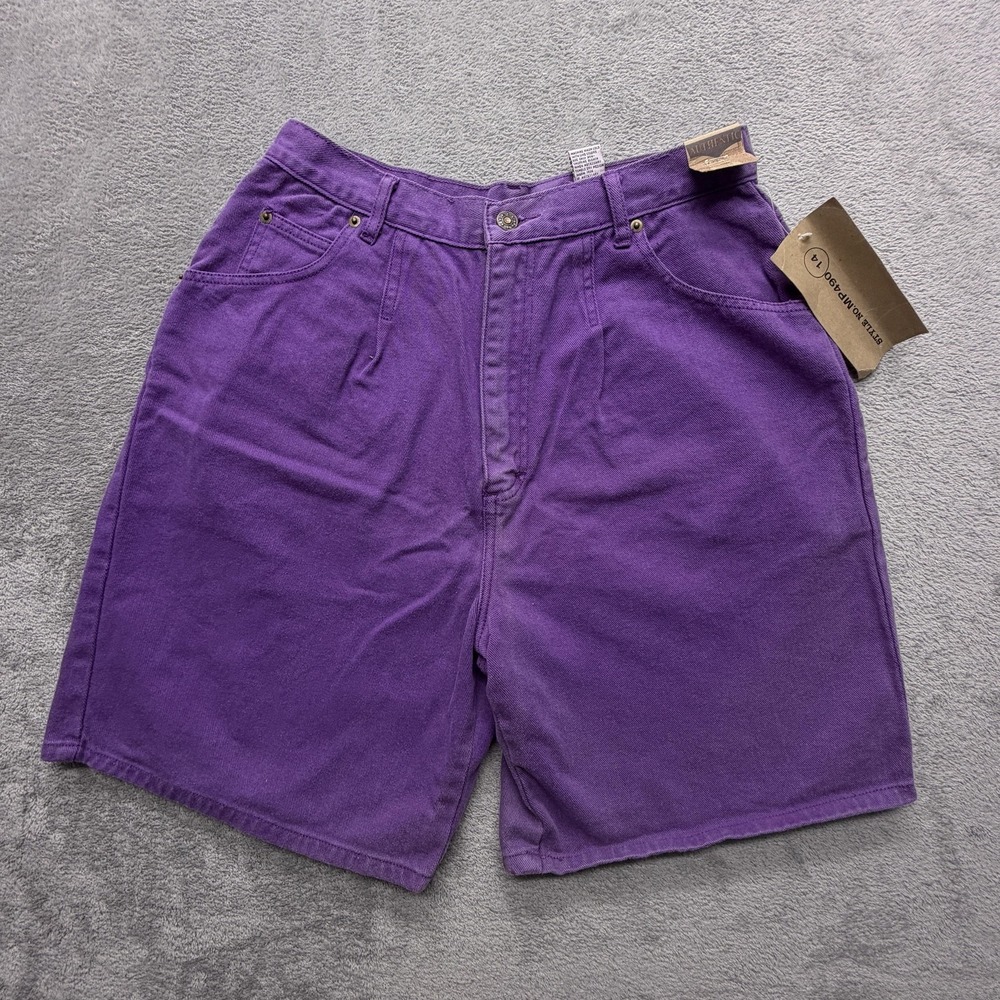 TANGENTS Shorts Womens 14‎ Purple Bermuda 8in Inseam Pleated Pockets Denim